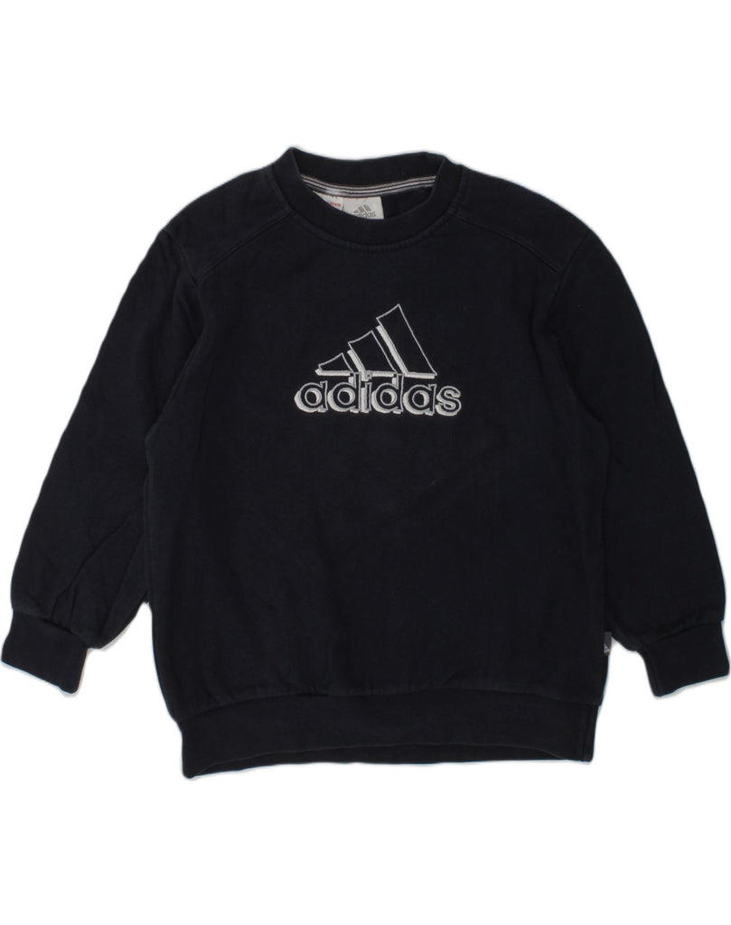 ADIDAS Boys Graphic Sweatshirt Jumper 5-6 Years Navy Blue Cotton | Vintage Adidas | Thrift | Second-Hand Adidas | Used Clothing | Messina Hembry 