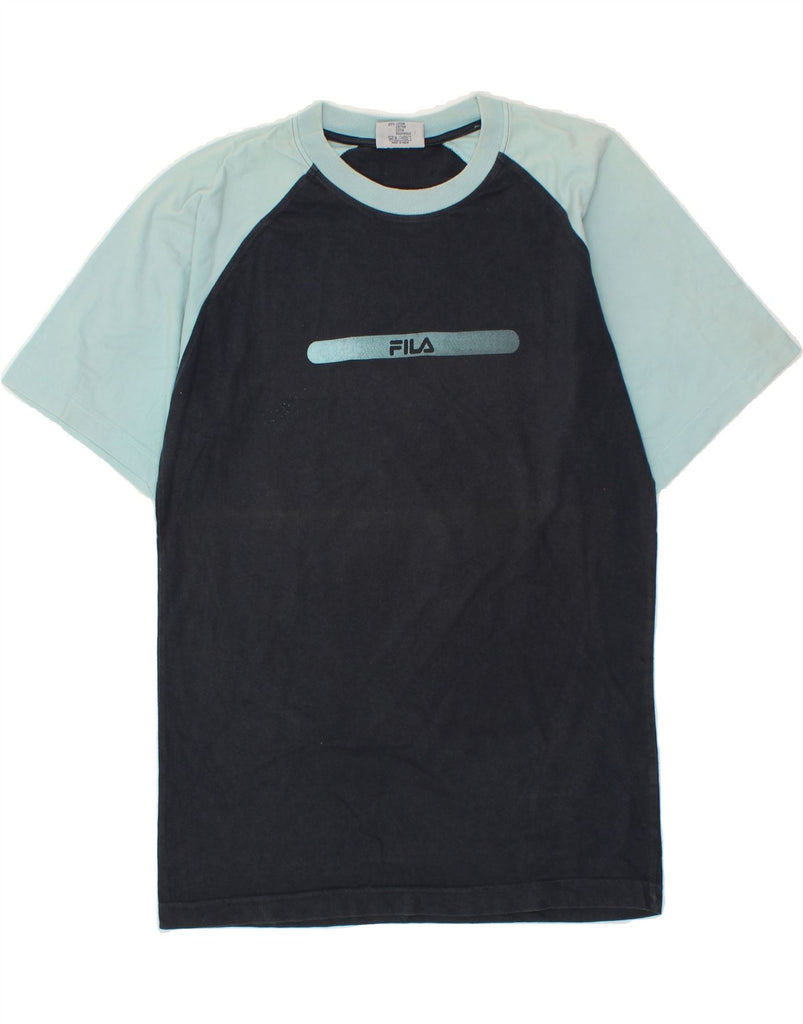 FILA Mens Graphic T-Shirt Top Small Navy Blue Colourblock Cotton Vintage Fila and Second-Hand Fila from Messina Hembry 
