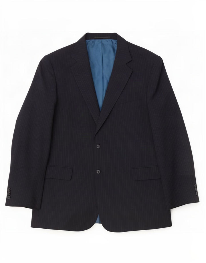 Marks & Spencer Mens 2 Button Blazer Jacket UK 46 XL Navy Blue Pinstripe
