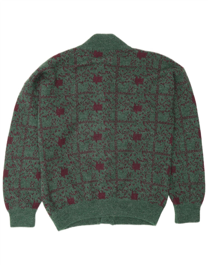 Settebello Mens Cardigan Sweater Large Green Check Wool