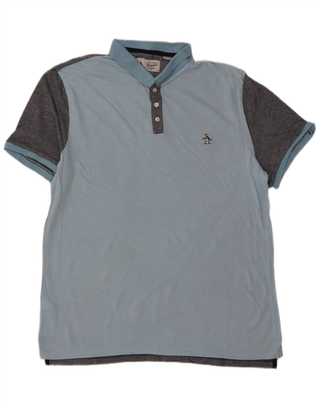 PENGUIN Mens Polo Shirt 2XL Blue Colourblock Cotton