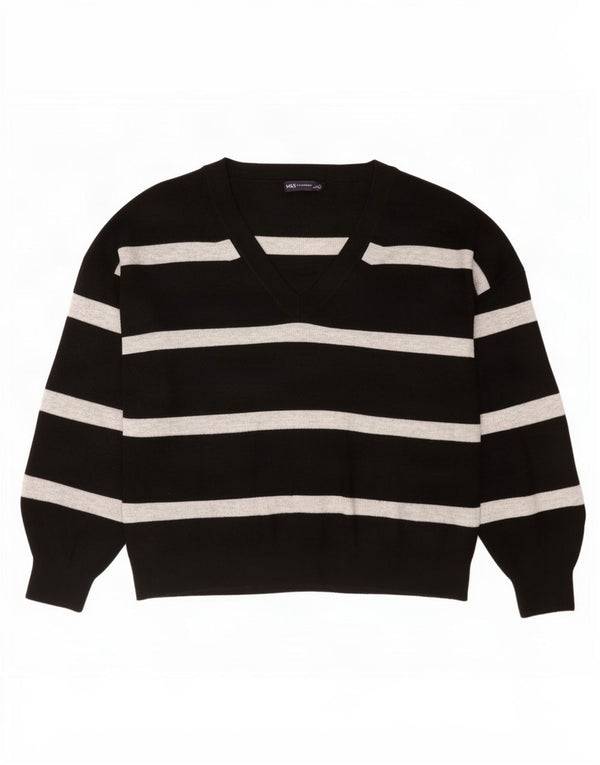 Marks & Spencer Womens V-Neck Jumper Sweater UK 18 XL Black Striped