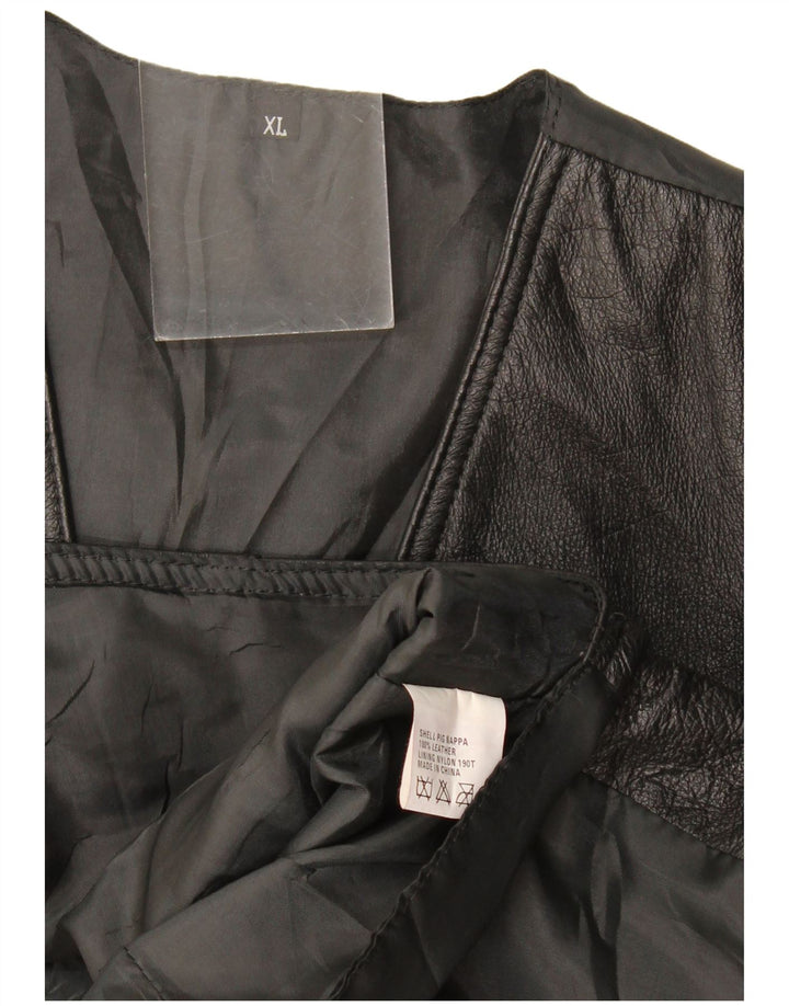 Vintage Mens Waistcoat XL Black Leather