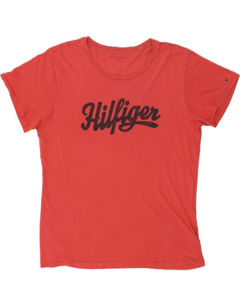 TOMMY HILFIGER Womens Graphic T-Shirt Top UK 16 Large Pink Cotton Vintage Tommy Hilfiger and Second-Hand Tommy Hilfiger from Messina Hembry 