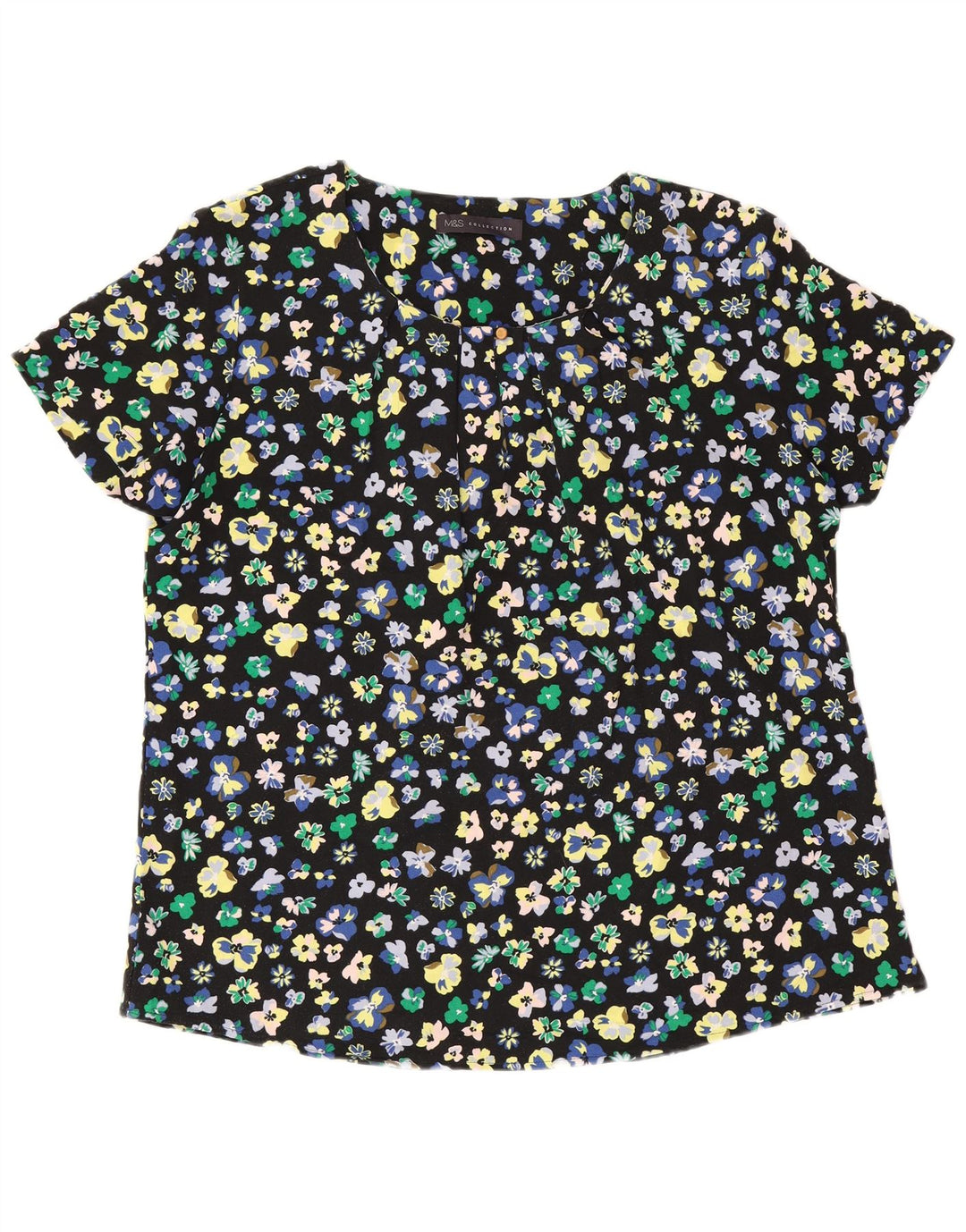Marks & Spencer Womens Blouse Top UK 12 Medium Black Floral Polyester