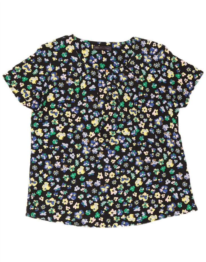 Marks & Spencer Womens Blouse Top UK 12 Medium Black Floral Polyester