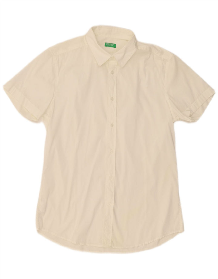 Benetton Mens Short Sleeve Shirt Large White Cotton