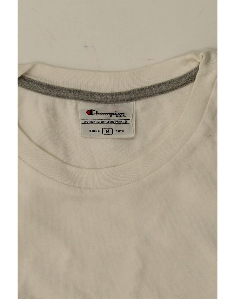 CHAMPION Womens Graphic Vest Top UK 12 Medium Off White Cotton Vintage Champion and Second-Hand Champion from Messina Hembry 