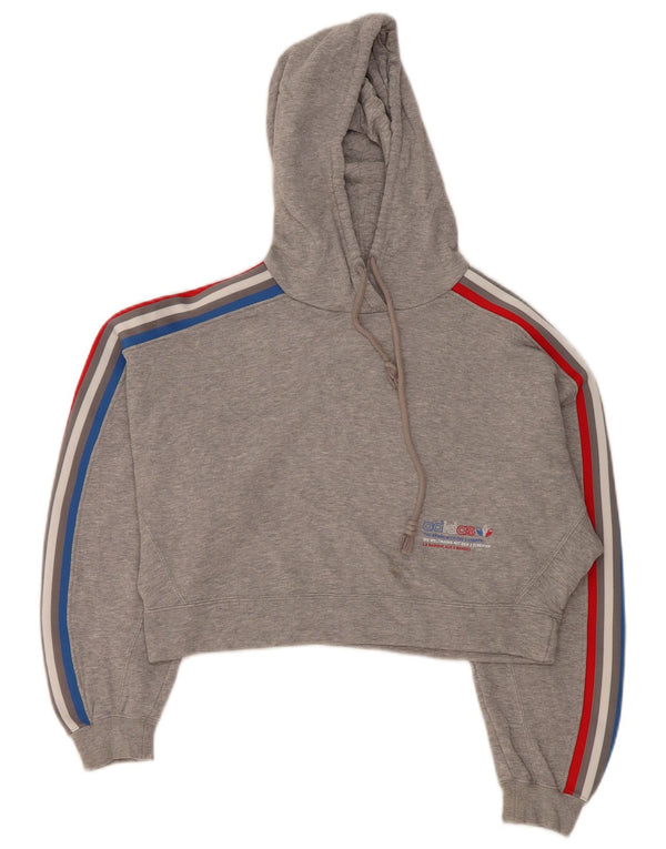 Adidas Womens Oversized Graphic Crop Hoodie Jumper UK 6 XS Grey Cotton