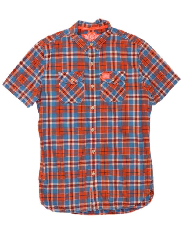 SUPERDRY Mens Short Sleeve Shirt Medium Blue Check Cotton