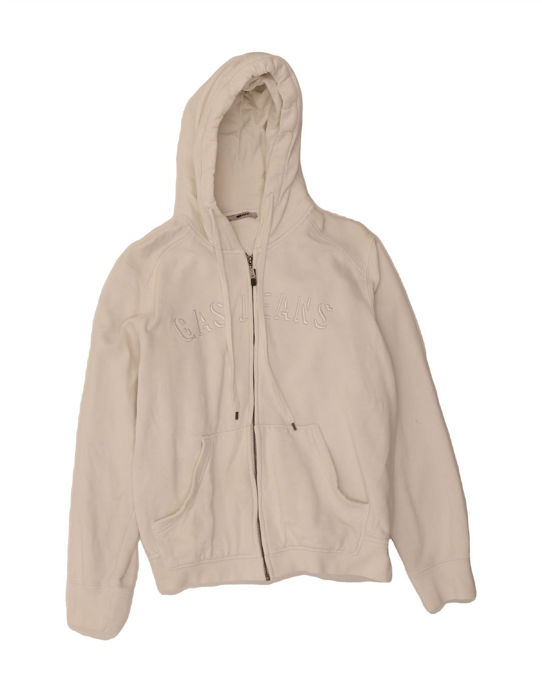GAS Womens Graphic Zip Hoodie Sweater UK 14 Medium Off White Vintage Gas and Second-Hand Gas from Messina Hembry 