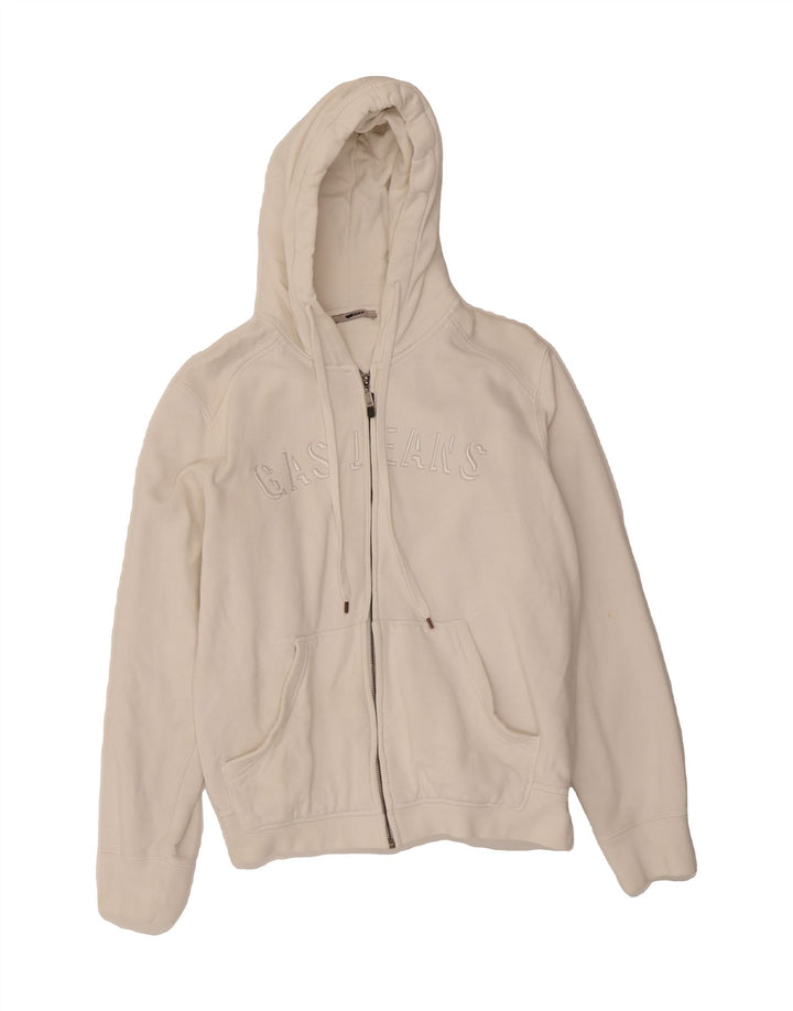 GAS Womens Graphic Zip Hoodie Sweater UK 14 Medium Off White Vintage Gas and Second-Hand Gas from Messina Hembry 