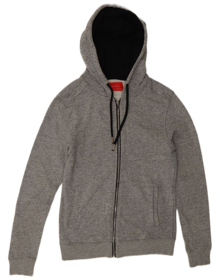 Zara Mens Zip Hoodie Sweater Small Grey Flecked Cotton