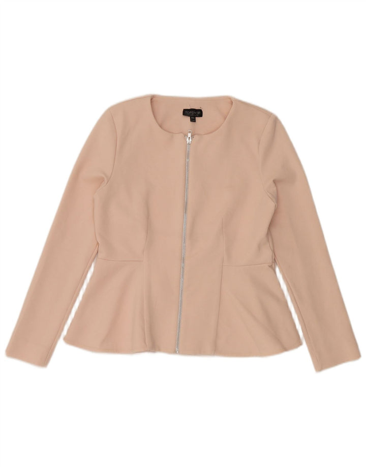Topshop Womens Full Zip Blazer Jacket UK 14 Large Pink Polyester