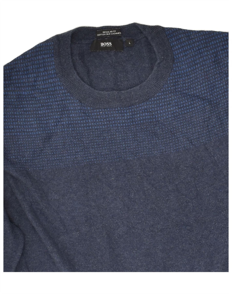 HUGO BOSS Mens Regular Fit Crew Neck Jumper Sweater Large Navy Blue Cotton | Vintage Hugo Boss | Thrift | Second-Hand Hugo Boss | Used Clothing | Messina Hembry 