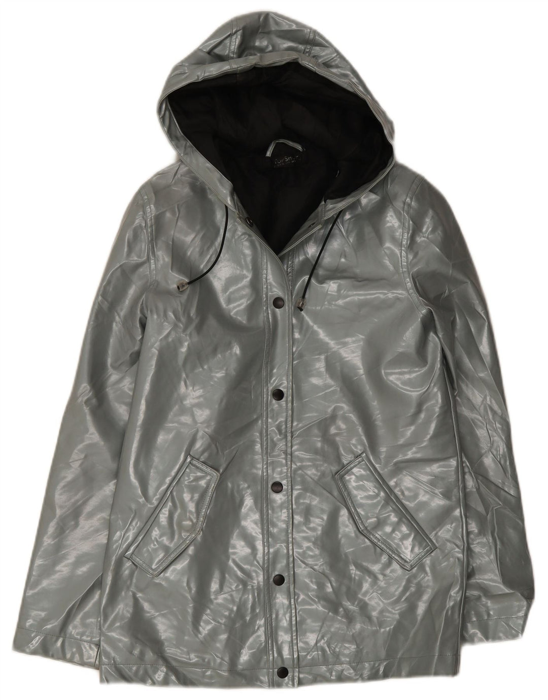 Topshop Womens Hooded Rain Jacket UK 8 Small Grey Polyester