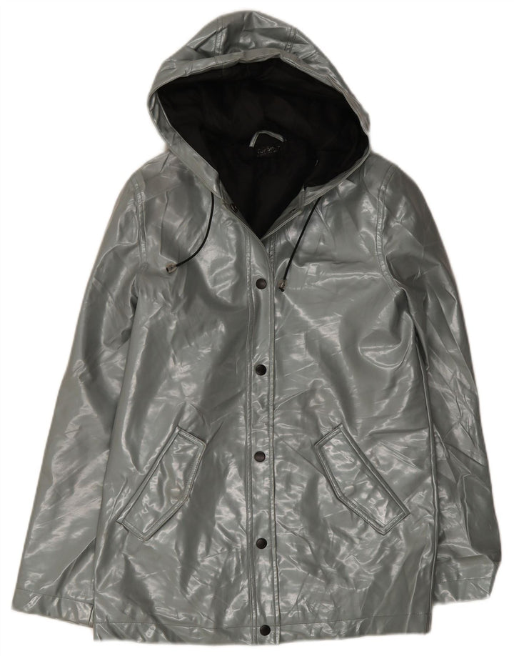 Topshop Womens Hooded Rain Jacket UK 8 Small Grey Polyester