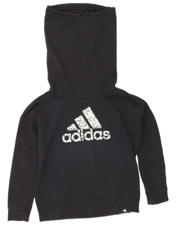 Adidas Womens Graphic Roll Neck Hoodie Jumper UK 12/14 Medium Black Cotton