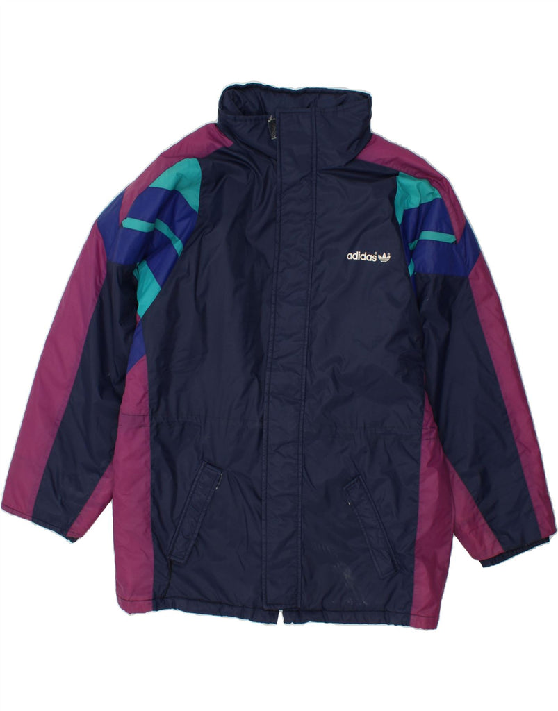 ADIDAS Mens Graphic Hooded Rain Jacket UK 42 XL Navy Blue Colourblock | Vintage Adidas | Thrift | Second-Hand Adidas | Used Clothing | Messina Hembry 