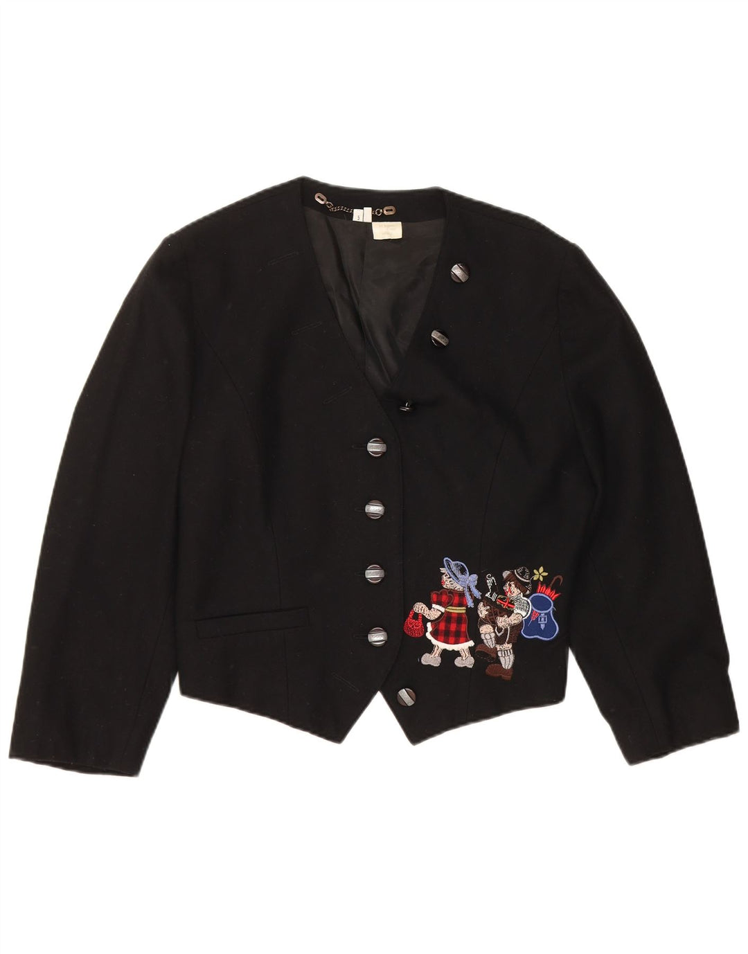 Vintage Womens Crop Graphic 3/4 Sleeve Bolero Jacket EU 38 Medium Black