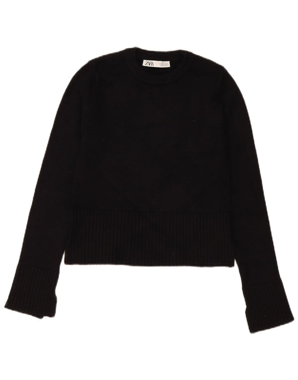 Zara Womens Crop Crew Neck Jumper Sweater UK 6 XS Black