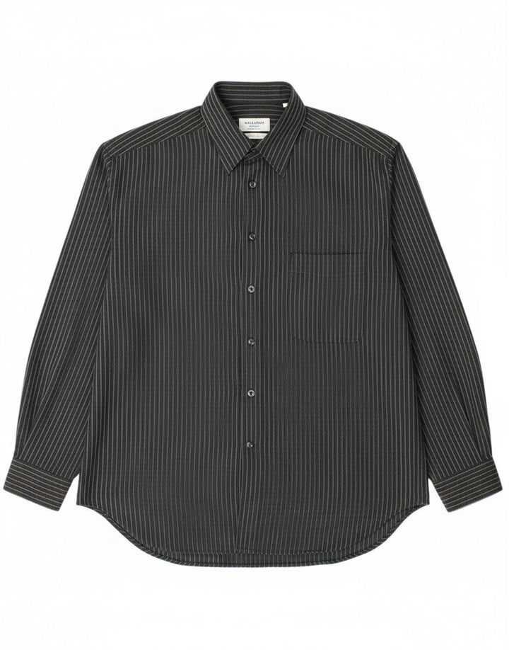 Trussardi Mens Shirt Size 40 Medium Black Pinstripe Polyester