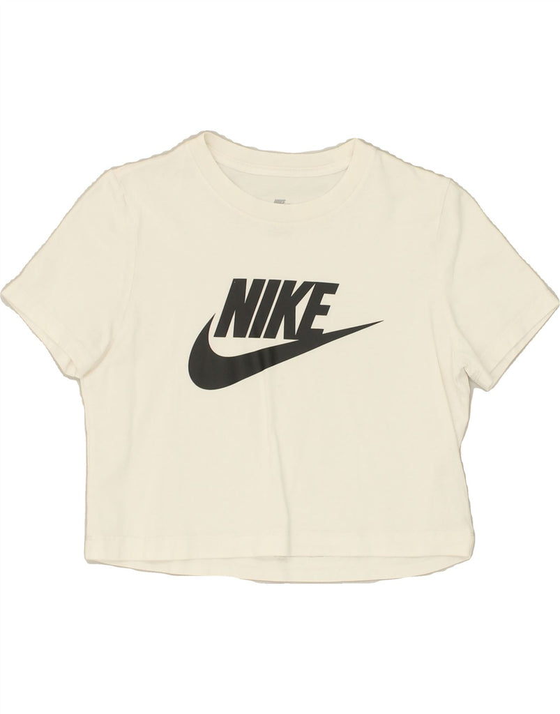 NIKE Womens Crop Graphic T-Shirt Top UK 8 Small White | Vintage Nike | Thrift | Second-Hand Nike | Used Clothing | Messina Hembry 