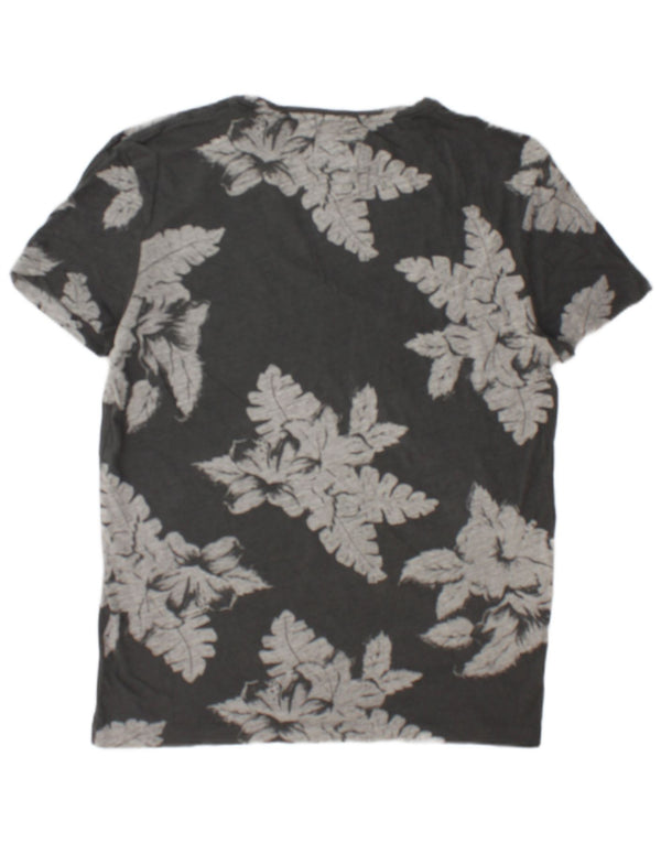 All Saints Mens T-Shirt Top Medium Grey Floral Cotton