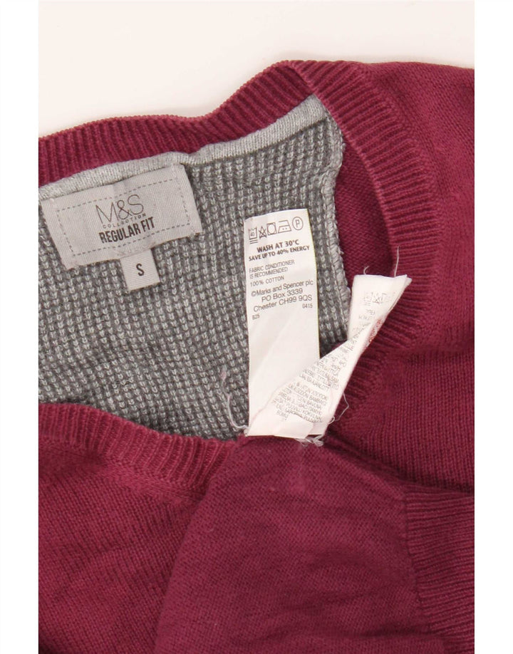 Marks & Spencer Mens Regular Fit V-Neck Jumper Sweater Small Burgundy