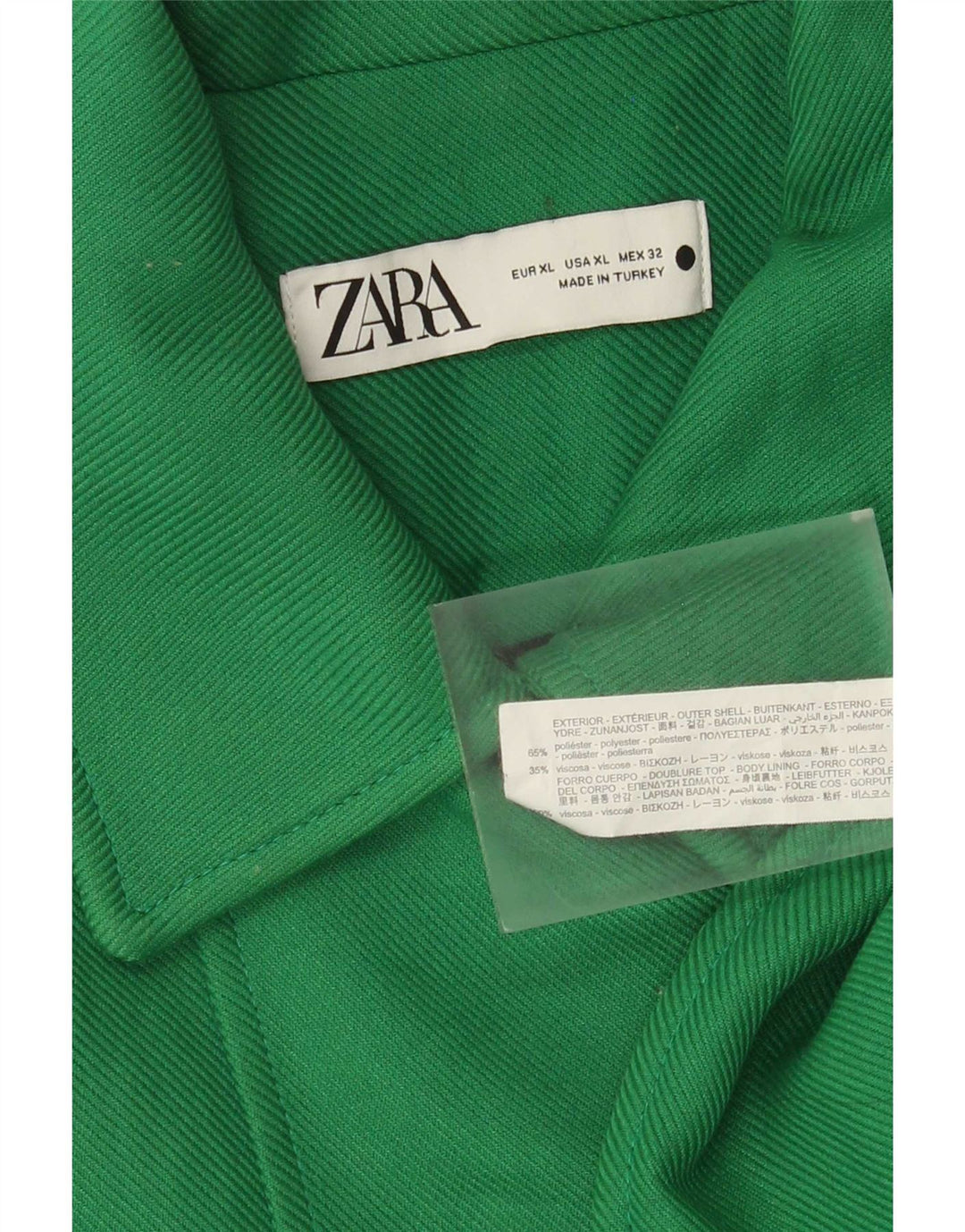 Zara Womens Double Breasted Coat UK 18 XL Green Polyester