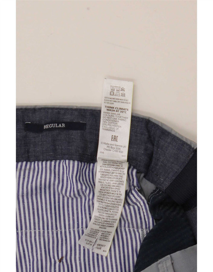 Marks & Spencer Mens Straight Regular Suit Trousers W34 L29 Blue Cotton