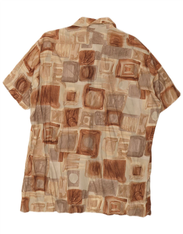 Vintage Mens Short Sleeve Shirt XL Brown Patchwork Viscose