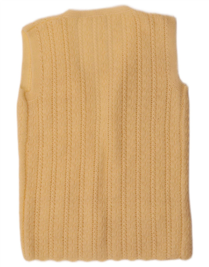 Vintage Womens Sleeveless Open Cardigan Sweater UK 12 Medium Yellow