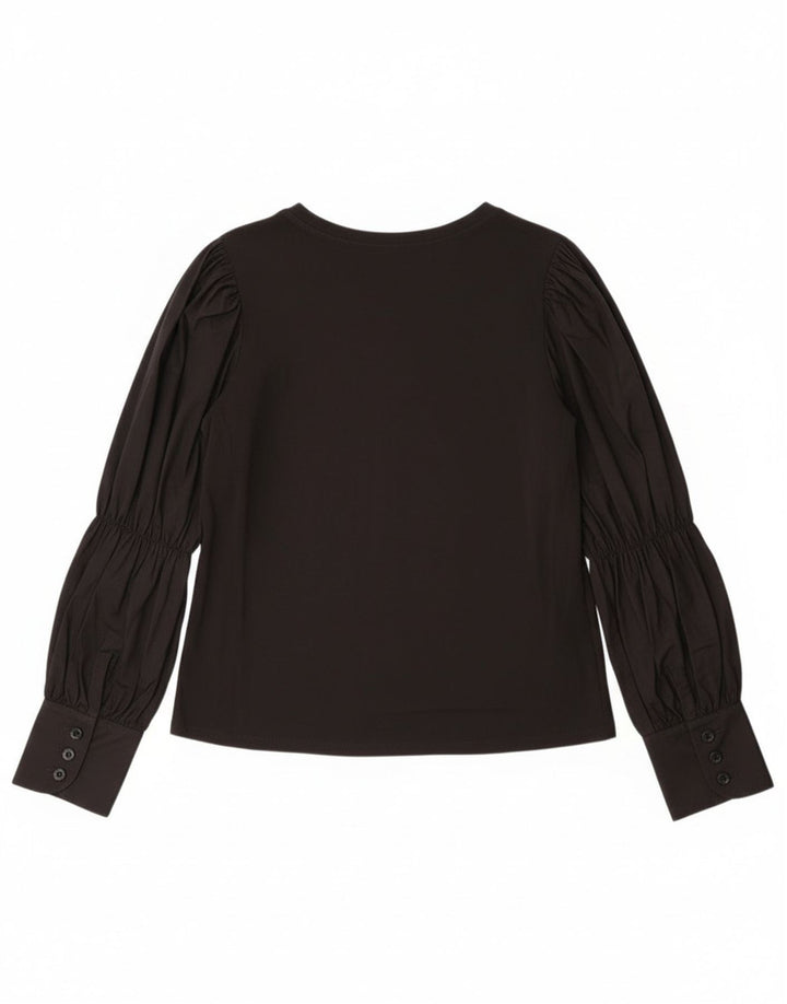 Zara Womens Long Sleeve Blouse Top UK 14 Medium Black Cotton