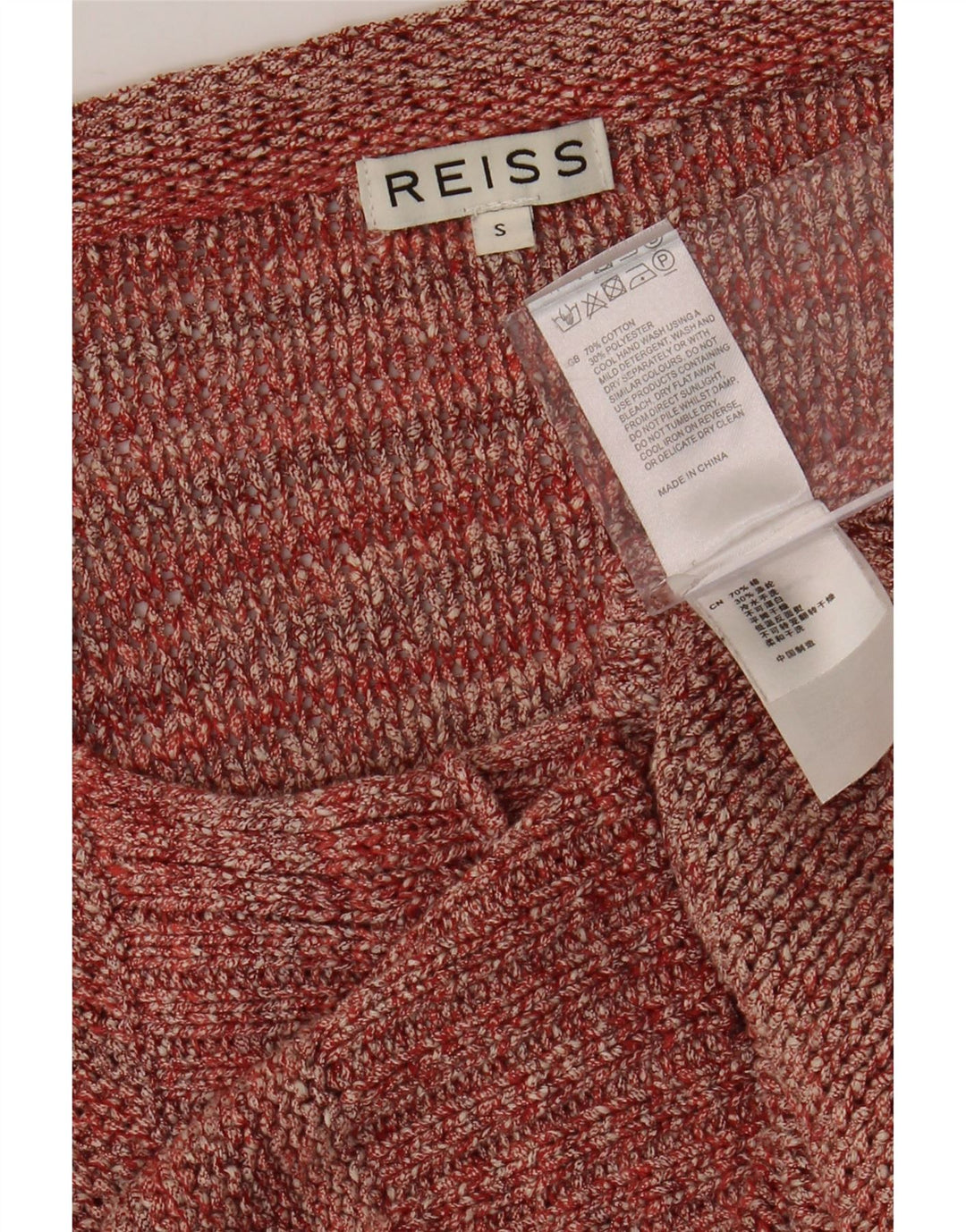 REISS Womens Crop Cardigan Sweater UK 10 Small Burgundy Flecked Cotton