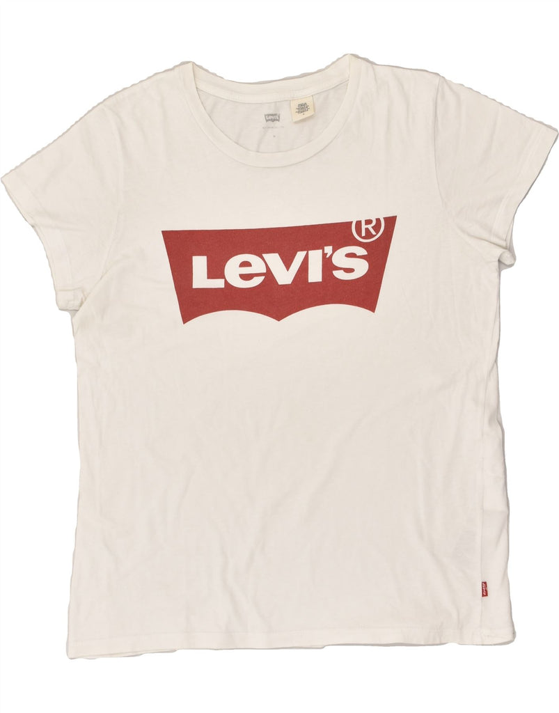 LEVI'S Womens Graphic T-Shirt Top UK 12 Medium White Cotton | Vintage Levi's | Thrift | Second-Hand Levi's | Used Clothing | Messina Hembry 