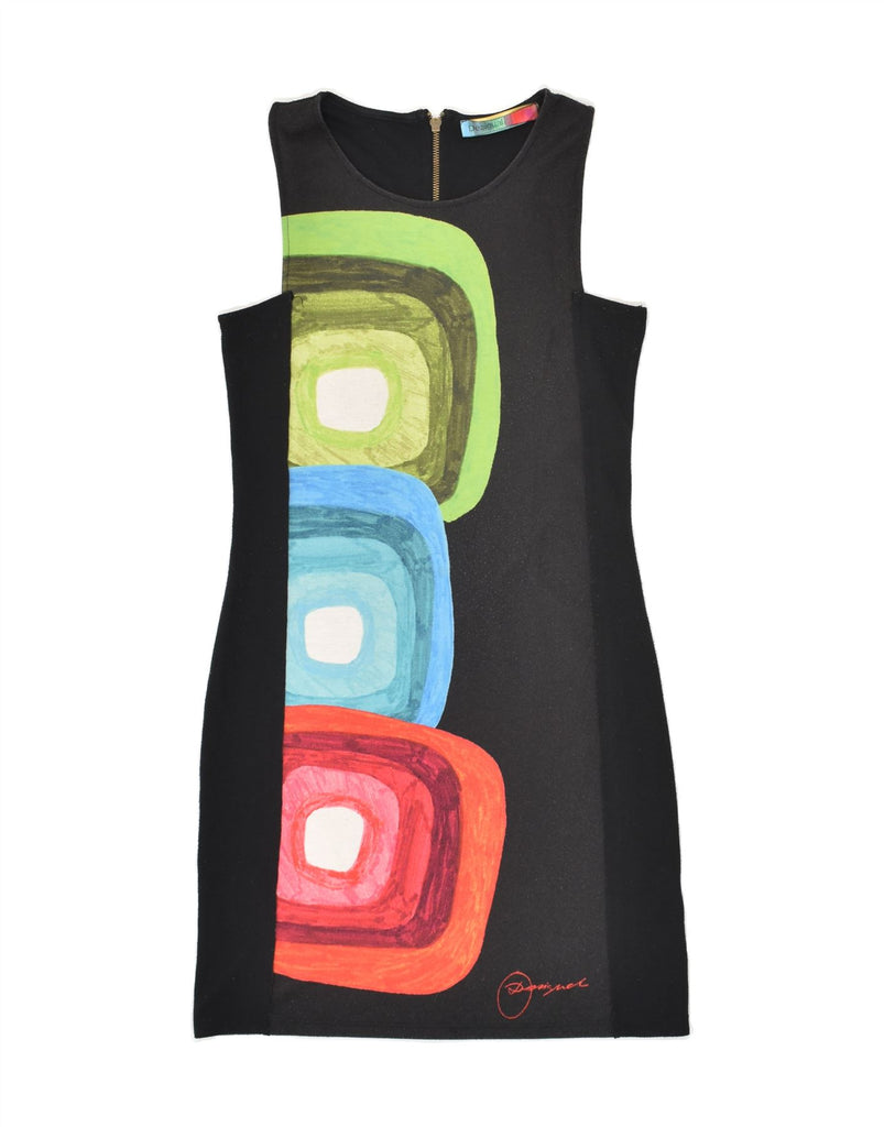 DESIGUAL Womens Graphic Sheath Dress UK 12 Medium Black Geometric | Vintage Desigual | Thrift | Second-Hand Desigual | Used Clothing | Messina Hembry 