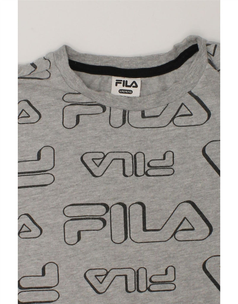 FILA Boys Crazy Pattern T-Shirt Top 10-11 Years Large Grey Cotton | Vintage Fila | Thrift | Second-Hand Fila | Used Clothing | Messina Hembry 