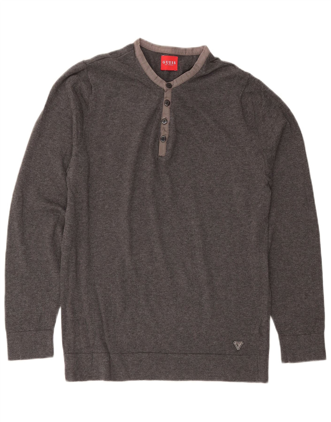 GUESS Mens Crew Neck Jumper Sweater Large Grey Cotton