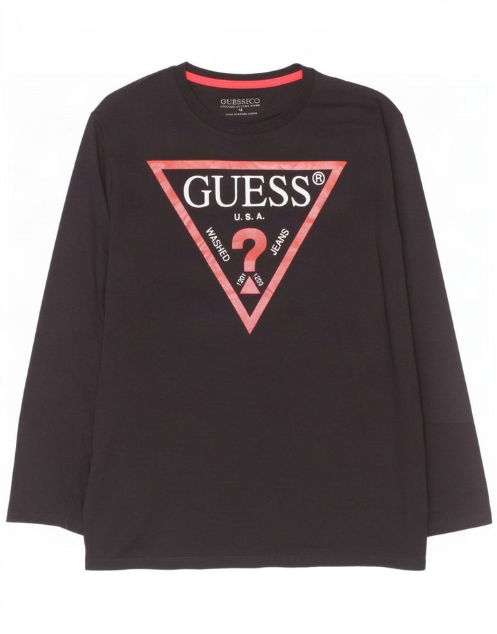 Guess Boys Graphic Top Long Sleeve 13-14 Years Black Cotton