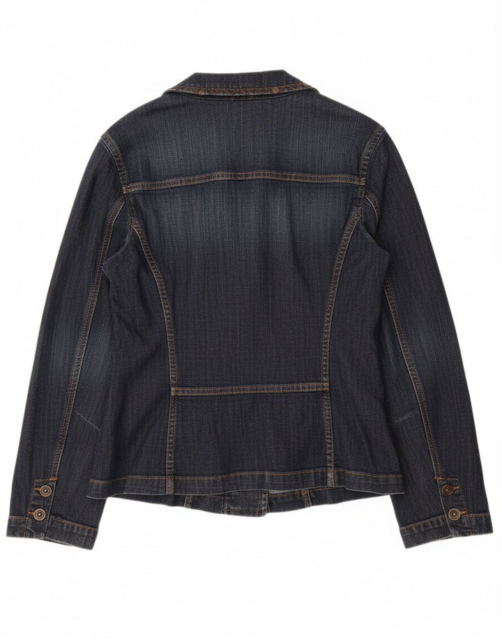 OLSEN Womens 2 Button Denim Blazer Jacket UK 14 Medium Blue Cotton