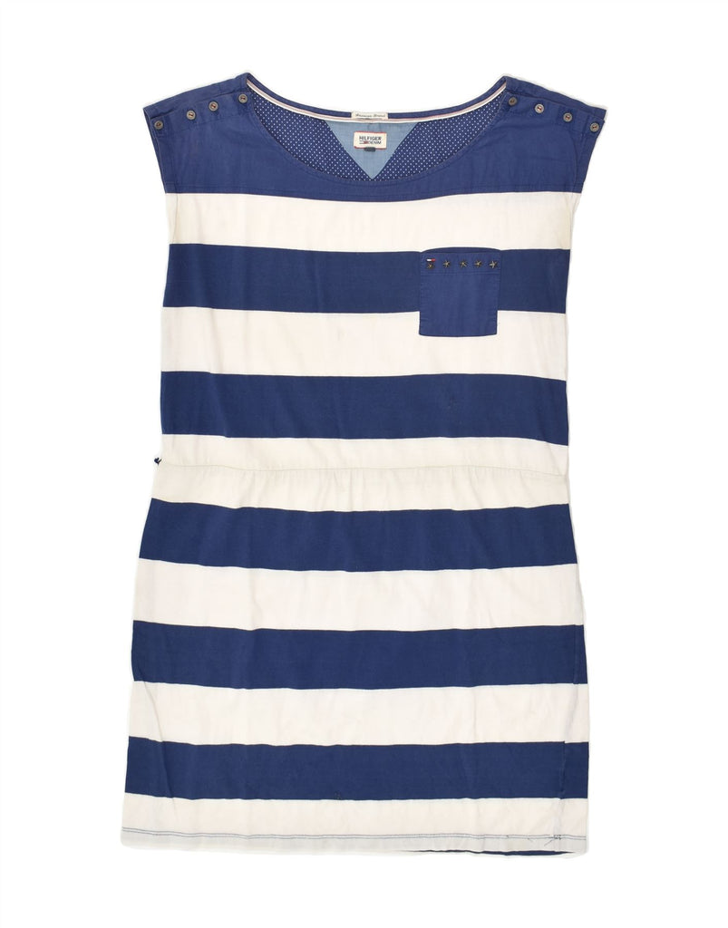 TOMMY HILFIGER Womens Sleeveless T-Shirt Dress UK 14 Medium Blue Striped | Vintage Tommy Hilfiger | Thrift | Second-Hand Tommy Hilfiger | Used Clothing | Messina Hembry 