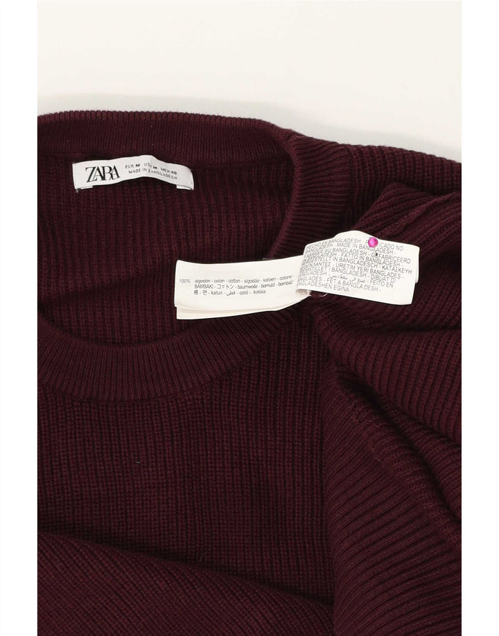 Zara Mens Crew Neck Jumper Sweater Medium Burgundy Cotton