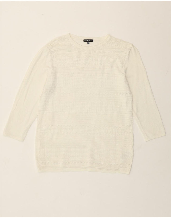 Warehouse Womens Crew Neck Jumper Sweater UK 12 Medium Off White Viscose