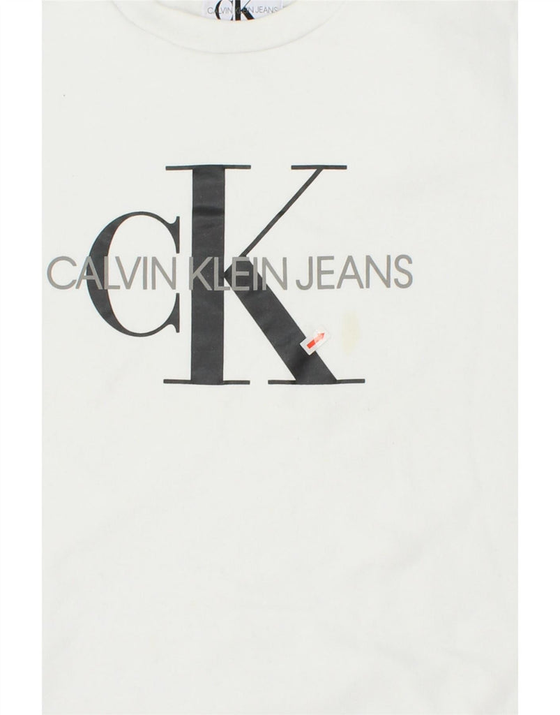 CALVIN KLEIN Womens Graphic Sweatshirt Jumper UK 16 Large White Cotton | Vintage Calvin Klein | Thrift | Second-Hand Calvin Klein | Used Clothing | Messina Hembry 