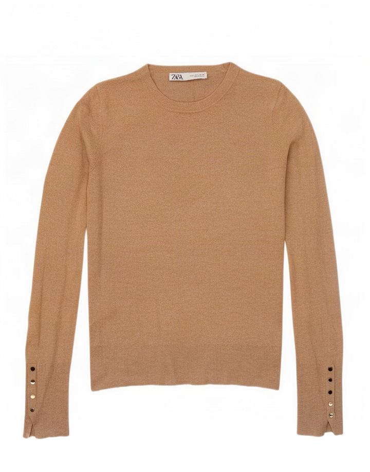 Zara Womens Crew Neck Jumper Sweater UK 10 Small Beige