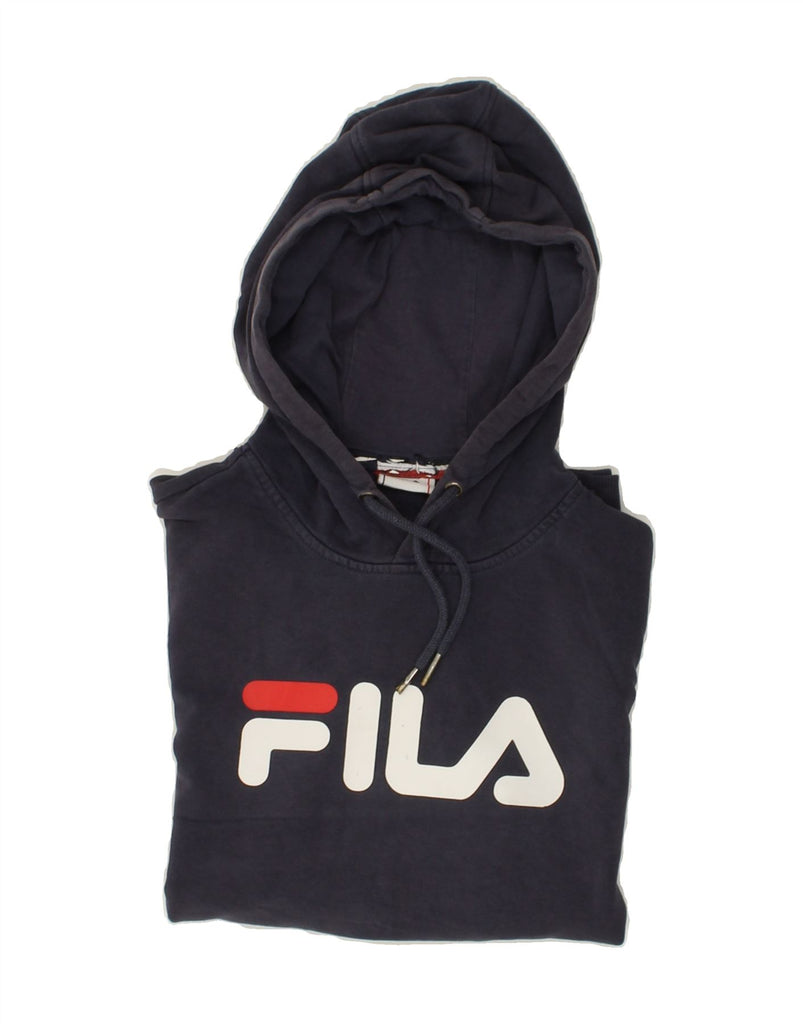 FILA Mens Graphic Hoodie Jumper Small Navy Blue | Vintage Fila | Thrift | Second-Hand Fila | Used Clothing | Messina Hembry 