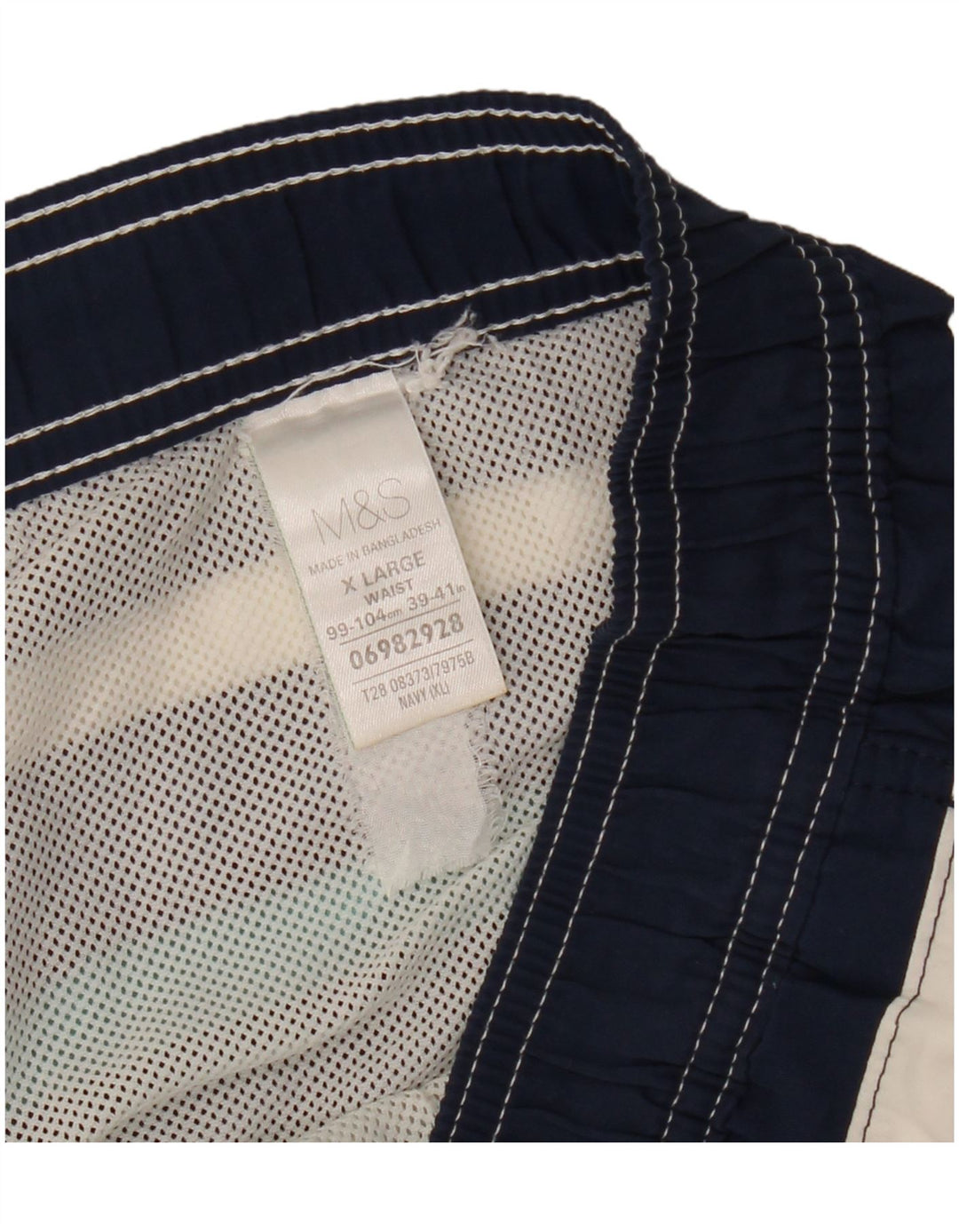 Marks & Spencer Mens Swimming Shorts XL  Navy Blue Striped Polyester