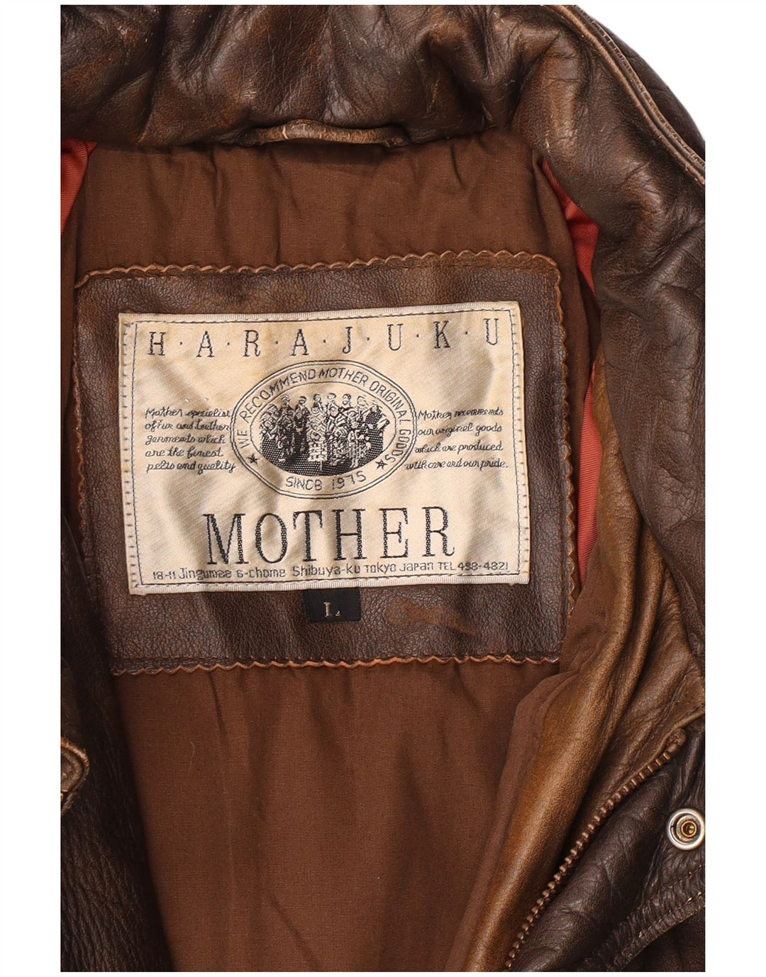 Harajuku Mother Mens Leather Jacket UK 40 Large Brown Leather