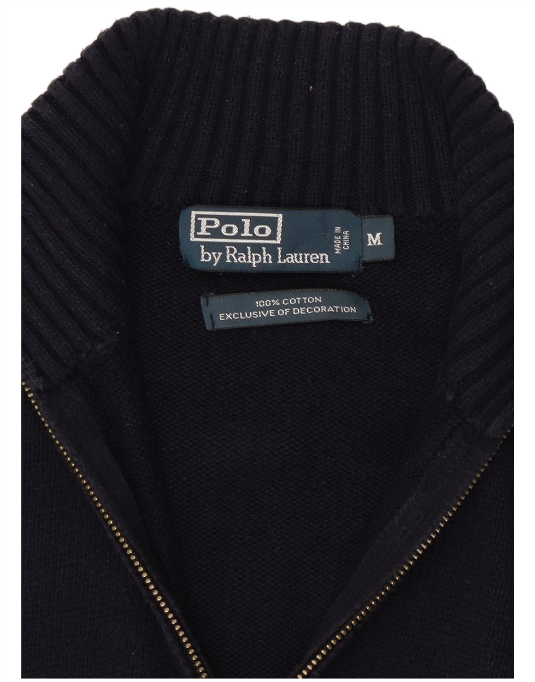 POLO RALPH LAUREN Mens Zip Neck Jumper Sweater Medium Navy Blue Cotton